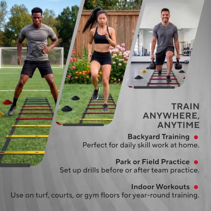 Agility Ladder Set, 12-Rung Speed Ladder + Training Cones, Soccer Training Equipment, Footwork Drills Kit, Speed & Agility Equipment, Football Practice Equipment, Basketball Gear - color: Black, Red and Gold