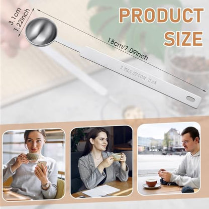 3 Pcs Teaspoons Measuring Spoon, Long Handle Measuring Spoons 5ml, Stainless Steel Measure Spoons, Tablespoon & Coffee Scoop for Accurate Measure Liquid or Dry Ingredients, for Cooking Baking
