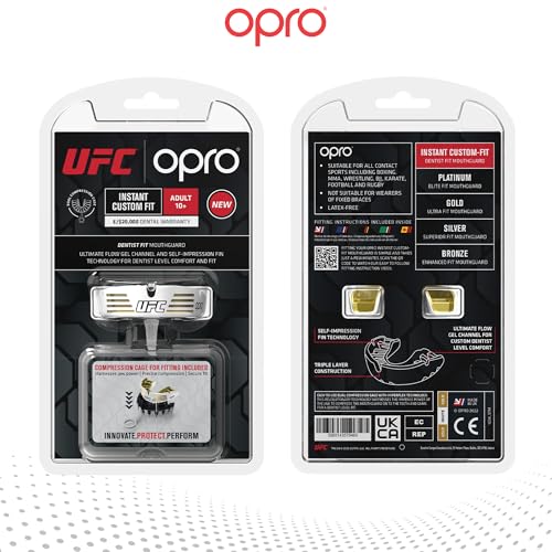 OPRO Instant Custom Fit UFC Moldable Mouth Guard, Dentist Level, Gold/White