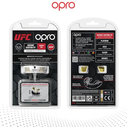 OPRO Instant Custom Fit UFC Moldable Mouth Guard, Dentist Level, Gold/White