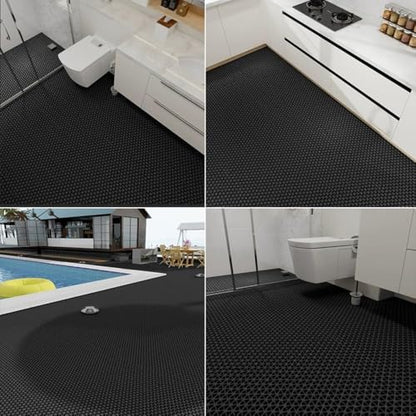 PVC Drainage Floor Mat Non-Slip Commercial Wet Area Mat for Outdoor and Indoor Restaurant Kitchen Bar Swimming Pool Splash Matting Water Drain Flooring Mat (Black, 4FTX16.4FT)