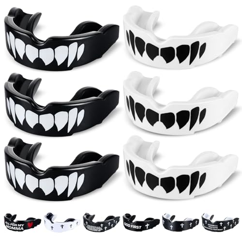 Yaomiao 6 Pc Mouth Guard Faith Cross Mouthguard with Case,Adult,Fang Teeth | Religious Mouthguards and Braces for Football, Boxing, Basketball, Lacrosse, Hockey, and All Contact Sports - size: Adult, style: Fang Teeth