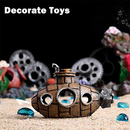 Resin Submarine Aquarium Ornament, Small Fish and Shrimp Hideout Cave Decor for Freshwater or Saltwater Tanks, Brown, Size 5.12 x 2.36 x 3.54 in, 1 Pack