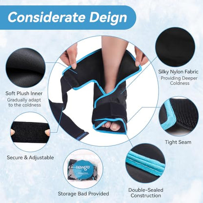 NEWGO Foot Ice Pack Wrap for Plantar Fasciitis, 2 Pack, Black | 360° Full Coverage Gel Ice Boot, Reusable For Heel & Ankle Pain, Swelling, Achilles Tendonitis, Sprains - color: Black-2 Pack
