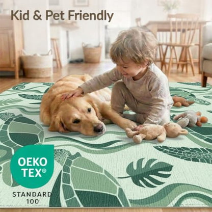 4'x6' Washable Modern Turtle Accent Rug, Mint Green Non-Shedding Small Carpet Pet Friendly & Kids Safe Play Mat for Playroom, Bedroom, Reading Nook | Ref:1953893