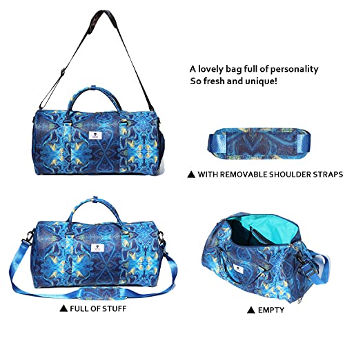 Original Floral Water Resistant Duffel Bag Gym bag Weekender Travel Bag for Gym Beach Travel Daily Bags - color: [C]Blue Golden Marble