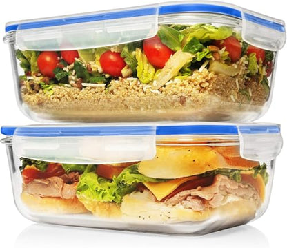 Razab 4 PC 1860ml / 63 Oz / 8 Cups Large Glass Food Storage Containers with Lids - Glass Meal Prep Containers for Roasting & Storing Leftover, Lunch Container with Lids, Microwave & Oven Safe - color: Blue