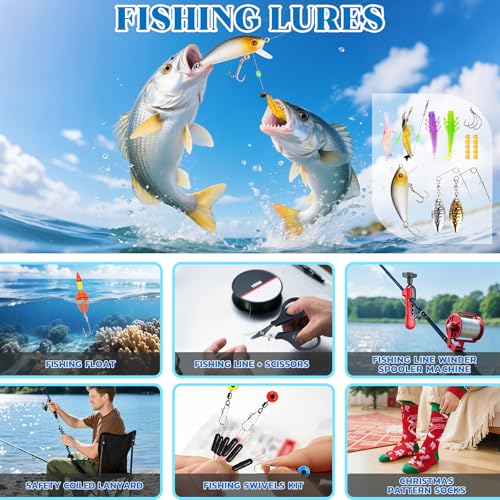 SUNNINO Fishing Advent Calendar 2025, 24 Days Christmas Fishing Lure Advent Calendar with Tool Kit, Fish Net Rod Holder, Xmas Surprise Gifts for Adult Men Father Husband Boyfriend