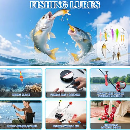 SUNNINO Fishing Advent Calendar 2025, 24 Days Christmas Fishing Lure Advent Calendar with Tool Kit, Fish Net Rod Holder, Xmas Surprise Gifts for Adult Men Father Husband Boyfriend