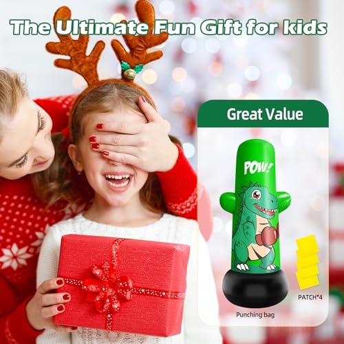 47” Tall Inflatable Dino Punching Bag for Kids | 47” Tall Bop Bag Punching Toy, Inflatable Dinosaur Toy with Bounce- Back Action for Ages 3-8, Great for Boys and Girls