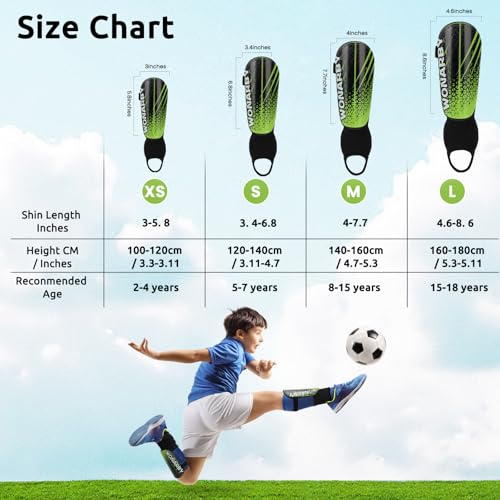 Shin Guards Soccer Youth Kids, Shin Guard Boys Girls Teenagers 2-18 Yrs Old | Soccer Shin Guards with Ankle Sleeves Protection - Football Shin Pads Equipment with Adjustable Strap - color: Green, size: Small