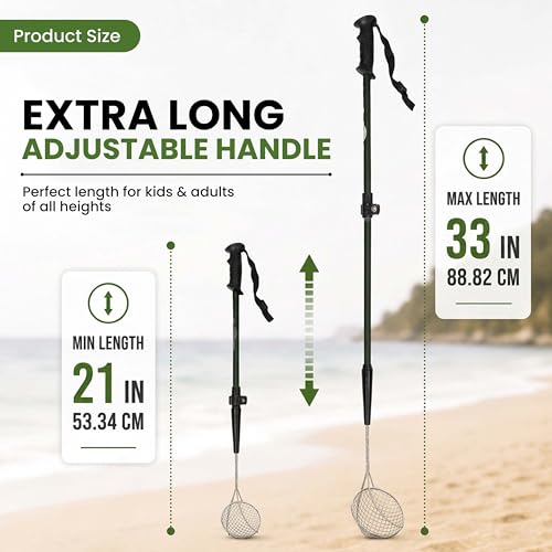 VOS Sand Sifter 2-Pack | Adjustable Handle 21"–33" | Stainless Steel Beach Scoop for Seashells, Shark Teeth & Sea Glass | Lightweight Aluminium, Rust-Resistant – Black