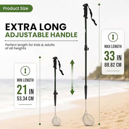 VOS Sand Sifter 2-Pack | Adjustable Handle 21"–33" | Stainless Steel Beach Scoop for Seashells, Shark Teeth & Sea Glass | Lightweight Aluminium, Rust-Resistant – Black