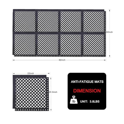 Interlocking Rubber Floor Mats 21”x21” 8 Pack - Open Grid Drainage Tiles, Non-Slip for Deck, Patio, Pool, Garage & Wet Areas