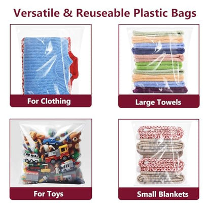 Extra Large Plastic Bags With Zipper Top, 24x32in,3-Mil Thick,5 Pack,Storage Bags for Clothes,Travel, Moving, Reusable,Heavy-Duty,BPA-Free, Clear Plastic - size: 24x32in