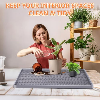 Kalolary 40" x16" Silicone Plant Trays Plant Saucer Growing Tray Rectangular Heavy Sturdy Silicone Plant Drainage Saucers Plant Drip Trays for Pots Seed Starter Growing Trays