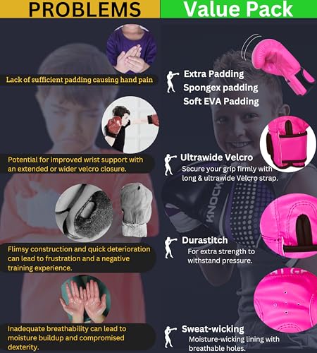 Kids Boxing Gloves for Training, Youth Punching Bag Gloves Age 4-15 | boys & girls, Wide hook-and-loop wrist strap, High-density foam padding, boxing, kickboxing, MMA, Muay Thai, fitness training - color: Pink, size: 8 oz