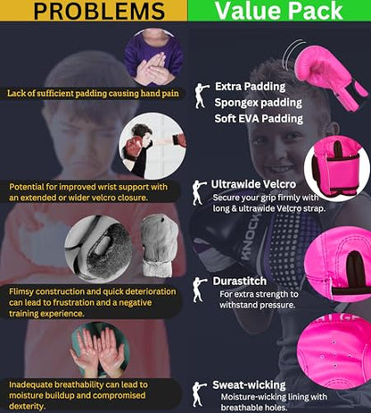 Kids Boxing Gloves for Training, Youth Punching Bag Gloves Age 4-15 | boys & girls, Wide hook-and-loop wrist strap, High-density foam padding, boxing, kickboxing, MMA, Muay Thai, fitness training - color: Pink, size: 8 oz