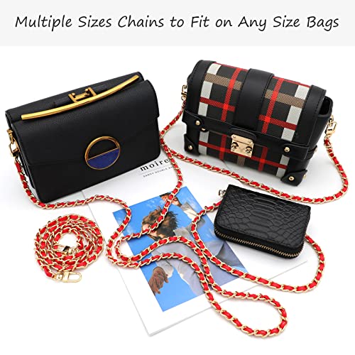 Gold Purse Chain, 4 Sizes Replacement DIY Bag Strap - Leather Metal Braided - Red/Gold (15.4 Inch, 23.6 Inch, 31.4 Inch, 47.2 Inch) - color: Red(gold)