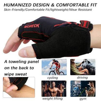 MOREOK Cycling Gloves Bike Bicycle Gloves, Half Finger 5MM Gel Anti-Slip - color: Red, size: Large