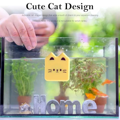 2 Pieces Cat Shape Aquarium Magnetic Brush - Double-Sided Algae Scraper for Glass Aquariums, Fish Tank Stain Cleaner, Mini Scrubber with Strong Magnetic and Scratch-Free (Pink Yellow)