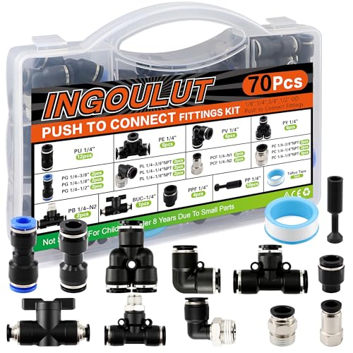 70 PCS Quick Connect Air Hose Fitting Assortment Kit OD 1/4" Tube to 1/4" 1/2" 3/8" 1/8" Male NPT Thread Push to Connect Fittings/Air Line Fittings/Quick Release Fittings for Air Tube - size: 70pcs black