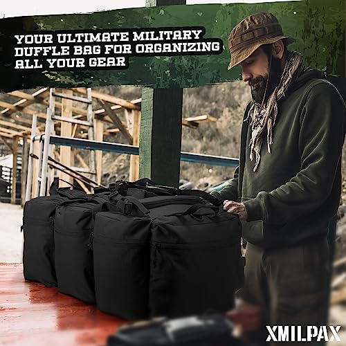 100L Large Military Duffle Bag Deployment Duffel Bag Sports Equipment Travel Luggage Bag with Detachable Backpack Straps… - color: Black