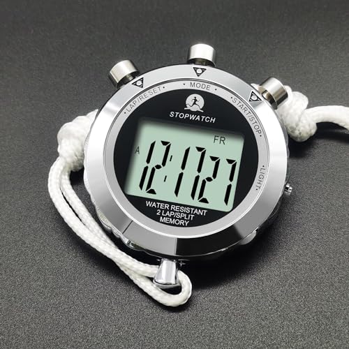 Stopwatch Timer, Digital Stop Watch with 0.01second & 0.001second Timing, Metal 10/100/400 Laps Memory, Rolilink Large dispaly Alarm Clock for Coach Sports Running Marathon - color: 2 Lap With Backlight-metal