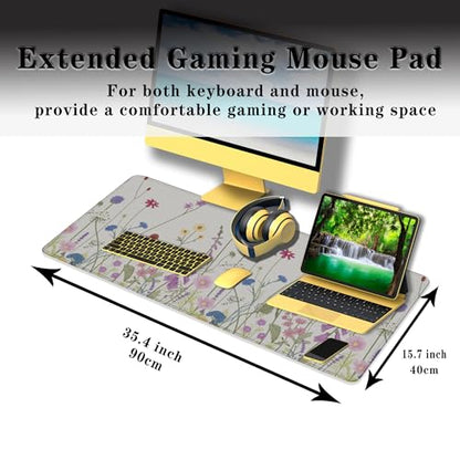 Desk Mouse Pad Flower Keyboard Mat, Mouse Pads Office Desk Pad, The Mousepad Non-Slip Rubber Base Waterproof with Stitched Edges, 35.4" X 15.7" for Work/Game/Office/Home Floral Nature Plant - color: Nature Plant