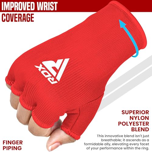 RDX Boxing Hand Wraps Inner Gloves Men Women, Half Finger Elasticated Bandages, Under Mitts Fist Protection, Muay Thai, Kickboxing, MMA, Martial Arts Speed Bag Punching Training - color: Red White, size: Large