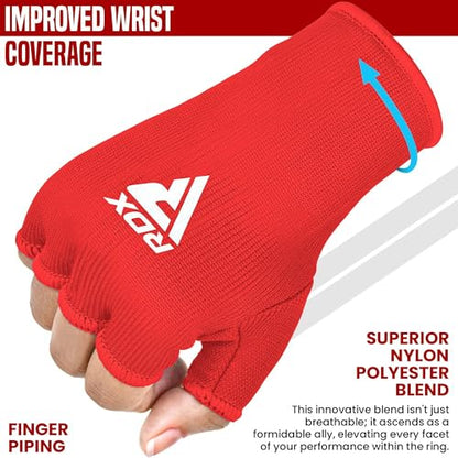RDX Boxing Hand Wraps Inner Gloves Men Women, Half Finger Elasticated Bandages, Under Mitts Fist Protection, Muay Thai, Kickboxing, MMA, Martial Arts Speed Bag Punching Training - color: Red White, size: X-Large