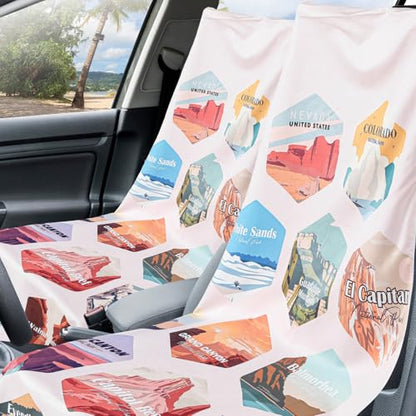 Hahafelt 2 Pack Car Seat Towel Cover with Storage Bag, 63 x 32 Inch Universal Non Slip Waterproof Sweat Protector for Car, Gym Workout Swimming Running, Machine Washable (Mixed Landscapes) - style: Mixed Landscapes