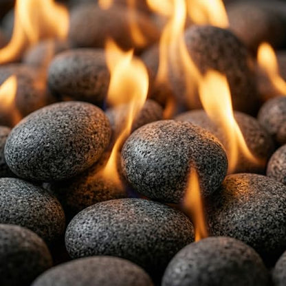 Midwest Hearth Natural Tumbled Lava Stones for Gas Fire Pit and Fireplace | Extra Large (3"–5") | Smooth Round Volcanic Rock | 10 Lbs - size: X-Large (3"- 5")