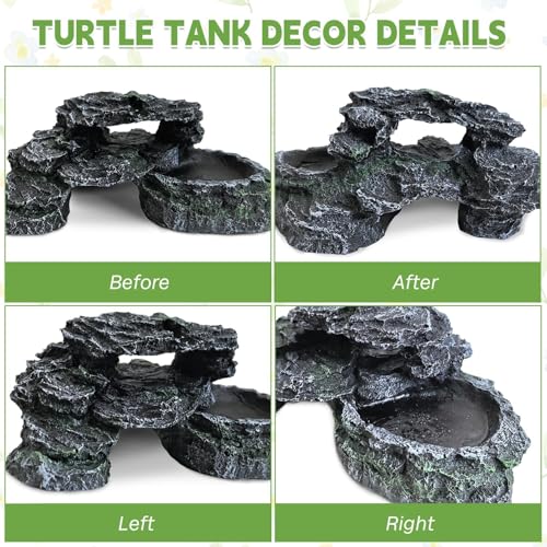 Reptile Hide Resin Turtles Dock for Aquarium (Size: 7.1 x 4.7 x 2.7 inches), Turtle Basking Platform for Small Size Snake Crested Gecko Lizard Frogs Newts