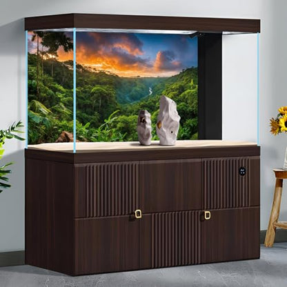 Sunset Mountain Valley Aquarium Background Tropical Jungle Rainforest Waterfall Fish Tank Background Lush Green Jungle Forest Trees Natural Landscape Reptile Tank Backgrounds Wallpaper 48x18in - size: 48(W)x18(H)inches/ 120(W)*45cm(H)