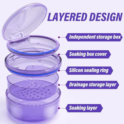 2 in 1 Retainer Cleaning Case for cleaning and storing dentures - color: Purple