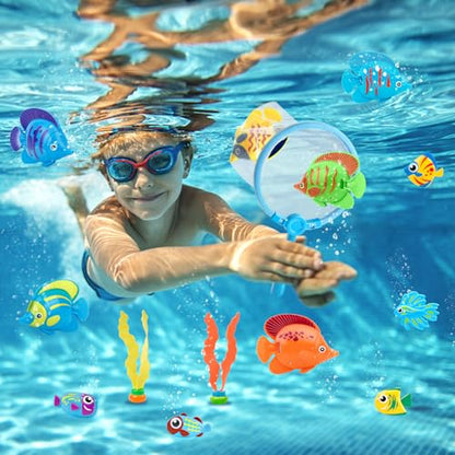 23 Pcs Pool Toys for Kids, Bath Toys Dive and Grab Fishing Game Set, Diving Toys for Summer Pool Swimming Bath Time