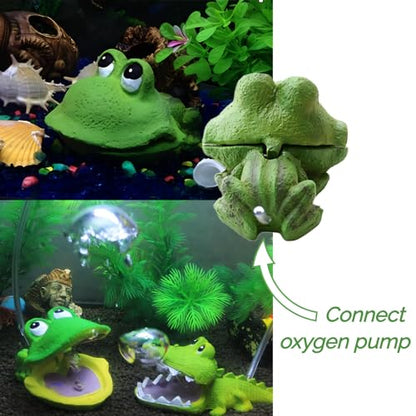 Aquarium Frog Air Bubbler Decorations - Aerating Action Frog Open Mouth Ornament, Oxygen Bubble Resin Crafts for Aquarium Fish Tank Decor