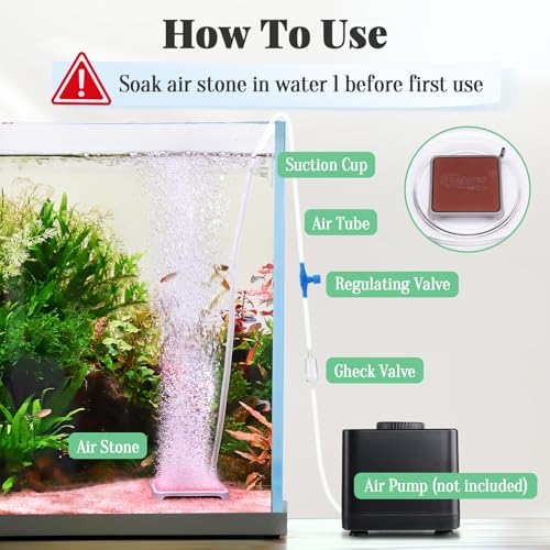 hygger Aquarium Air Stone, 3.23 Inch Nano Air Stone Make Super Tiny Bubble, Ultra Quiet Dissolved Oxygen Diffuser Small Airstone with Stainless Steel Base for Aquarium, Fish Tank & Hydroponic, Square