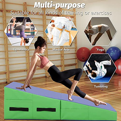 BestMassage Gymnastics Mat Incline Mat Tumbling Mat Folding Gymnastic Tumbling Mat Indoor/Outdoor Exercise Mat Home Gym Yoga Mat with Handle - color: Blue
