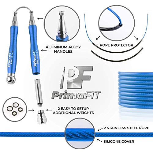 PrimaFIT Pro Speed Jump Rope for Adults, Weighted Skipping Rope for Boxing - color: Blue