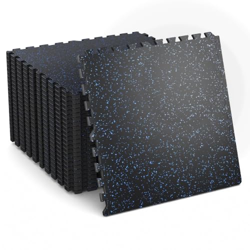 0.6" Thick Rubber Top Gym Flooring Mats for Home Gym - color: Black & Blue-0.6", size: 48 Sq Ft (12 Tiles)