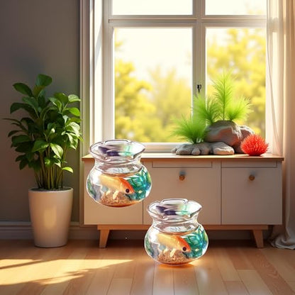 2Pcs Miniature Fish Tank Toy Mini Round Fish Bowls Resin Goldfish Grass for Dollhouse Desktop Craft Project Decor,Mini Fish Bowl,Dollhouse Accessories,Dollhouses Décor