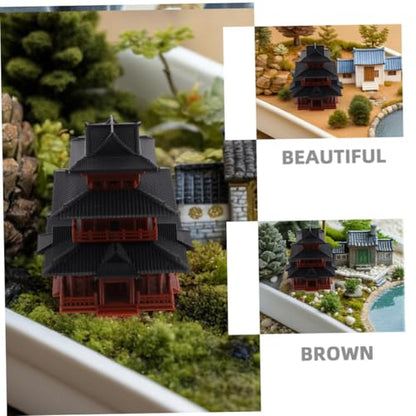 Healeved Miniature Pagoda Tower Aquarium Fish Tank Decoration, Small 7.8x7.8x8.8cm Resin Dual-Structure Japanese Garden Ornament for Desktop Zen Micro Landscape