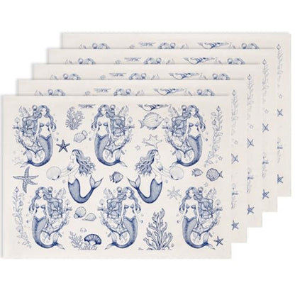 SUPERDANT 5PCS Mermaids Underglaze Paper Transfer Underwater World Transfer Paper for Clay Ceramic Porcelain Under Glaze Transfers for Pottery Blue Enamel Decals Papers Handcrafted Gifts - style: Mermaids