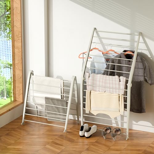 Whitmor Spacemaker Folding Drying Rack, Indoor Clothes Organizer with Patent-Pending Design, Space Saving, 6" L x 26" W x 51.5" H, Beige - color: Beige