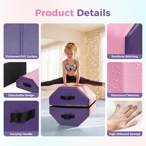 19"X19"X23" Octagon Mat Gymnastics, with High-Density Foam & Waterproof Cover, Skill Shape Tumbling Mat Gymnastics Octagon, Octagon Tumbling Mat Somersault Backbend Trainer for Gymnastics, Cheerleading & Martial Arts