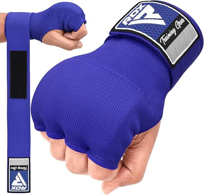 RDX Gel Boxing Hand Wraps Inner Gloves Men Women, Quick 100cm Long Wrist Straps, Elasticated Padded Fist Under Mitts Protection, Muay Thai MMA Kickboxing Martial Arts - color: Blue, size: X-Large