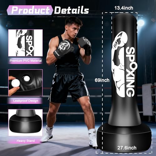 Punching Bag for Adults Teens, 70" Heavy Duty Boxing Bag with Stand | Kickboxing and MMA Muay Thai Training Equipment for Men and Women Beginners - color: Black Red Alphabet Pattern
