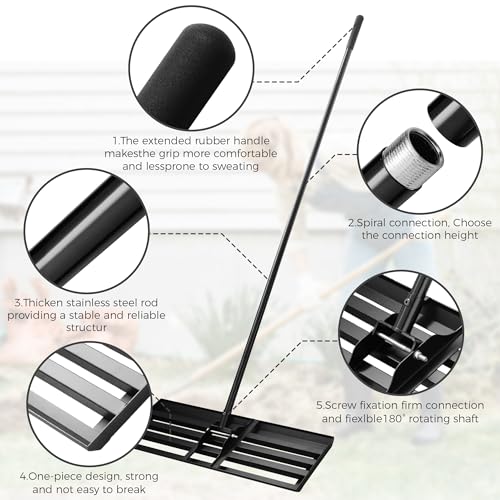 Lawn Leveling Rake 30''x10'' , Lawn Leveler Tool with 78'' Stainless Steel Handle Rakes, for Backyard, Garden, Golf Course, Farm, Pasture, Lawns Heavy Duty Landscape Rake